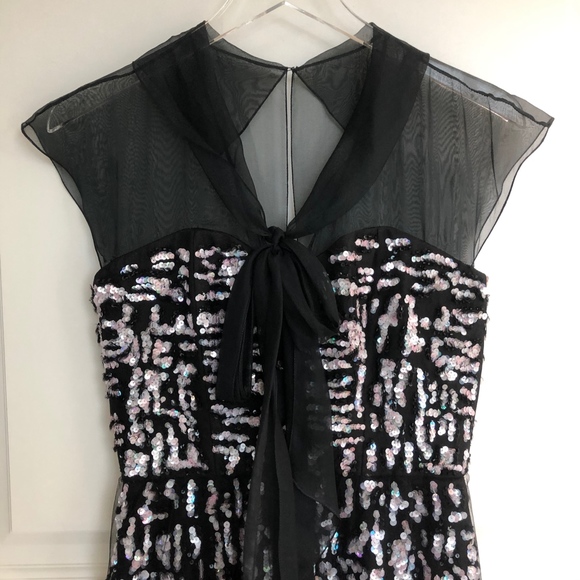 Silk Sequined Feather Cocktail Dress, sz 2 - Picture 5 of 8